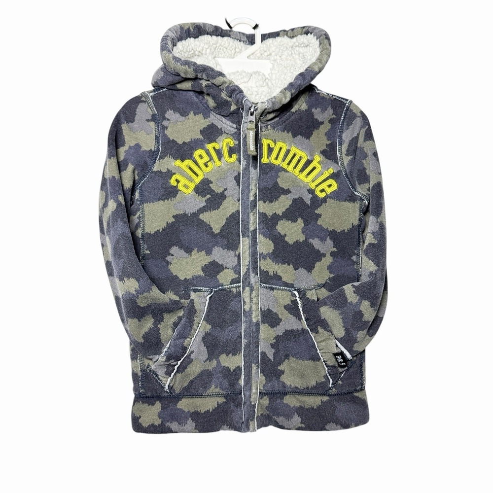 Abercrombie Kids Camo Sherpa‎ Lined Zip Hoodie Sweatshirt Gray 5/6 Cozy Core